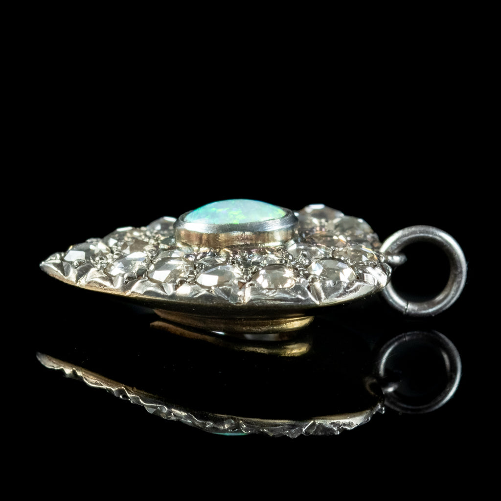Victorian Style Opal Diamond Heart Pendant Silver 18ct Gold