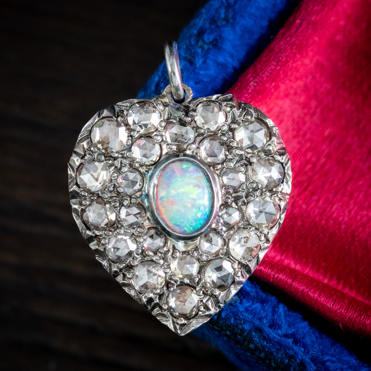 Victorian Style Opal Diamond Heart Pendant Silver 18ct Gold Secondary image