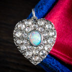 Victorian Style Opal Diamond Heart Pendant Silver 18ct Gold