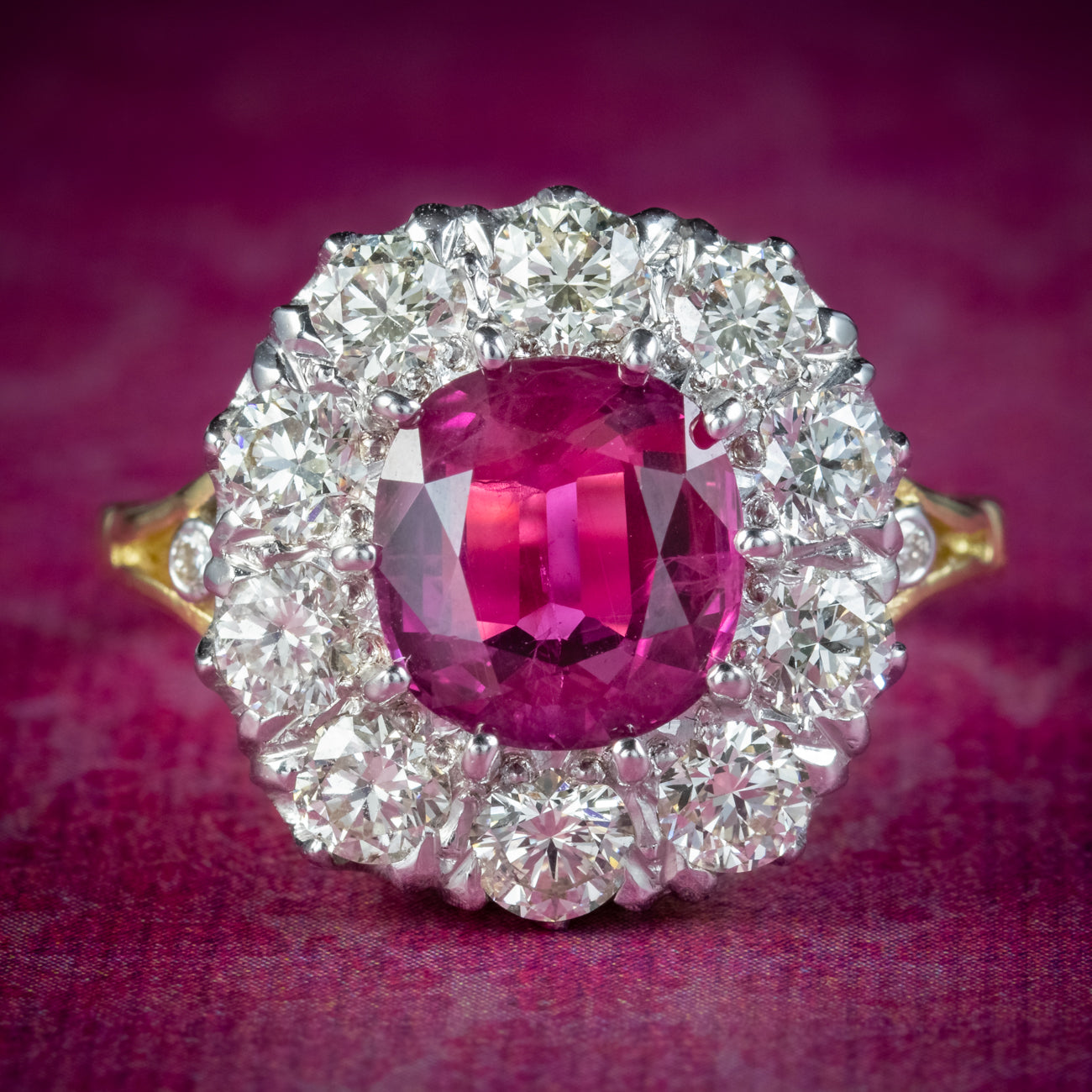 Victorian Style Pink Sapphire Diamond Cluster Ring 3.20ct Sapphire Main image