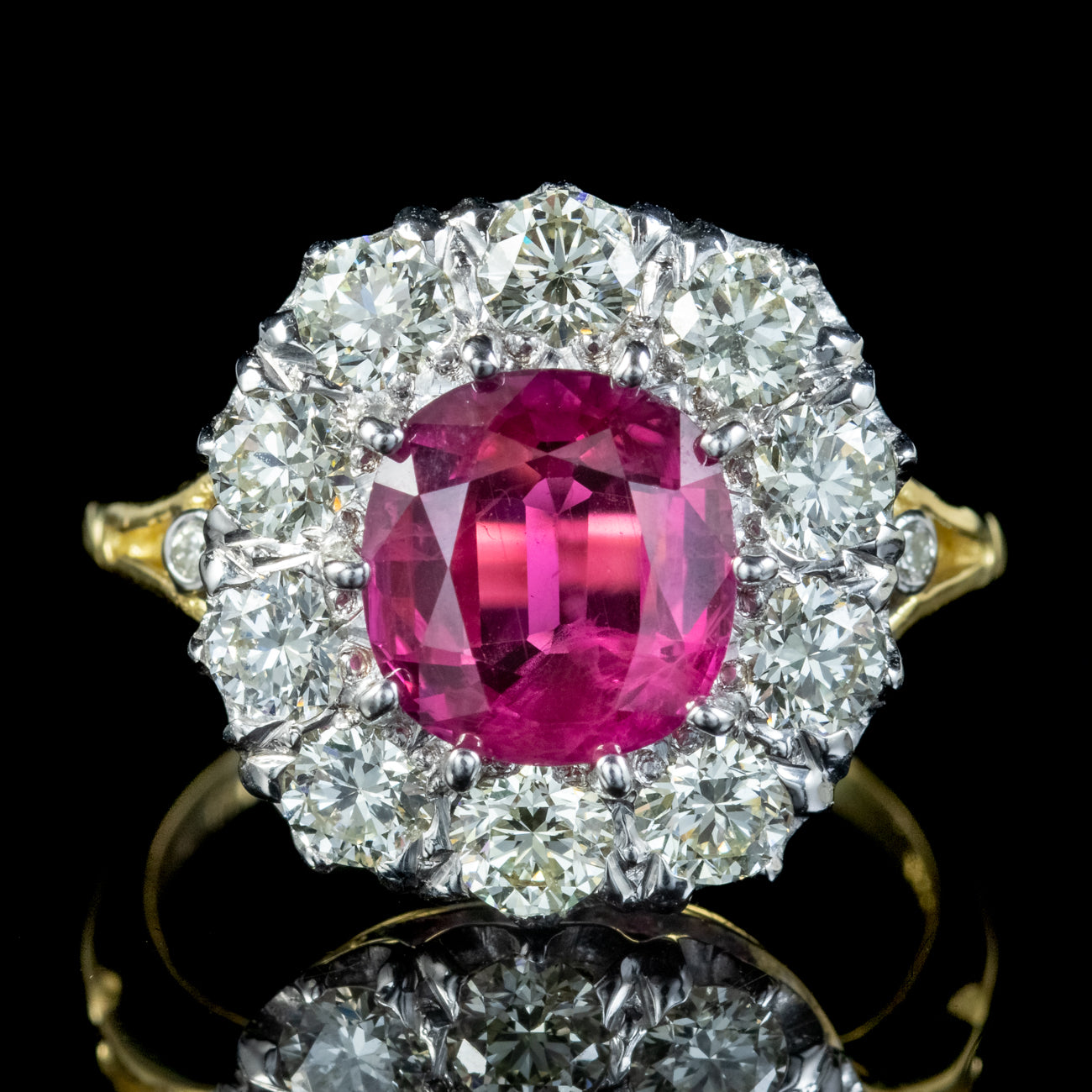 Victorian Style Pink Sapphire Diamond Cluster Ring 3.10ct Sapphire Secondary image