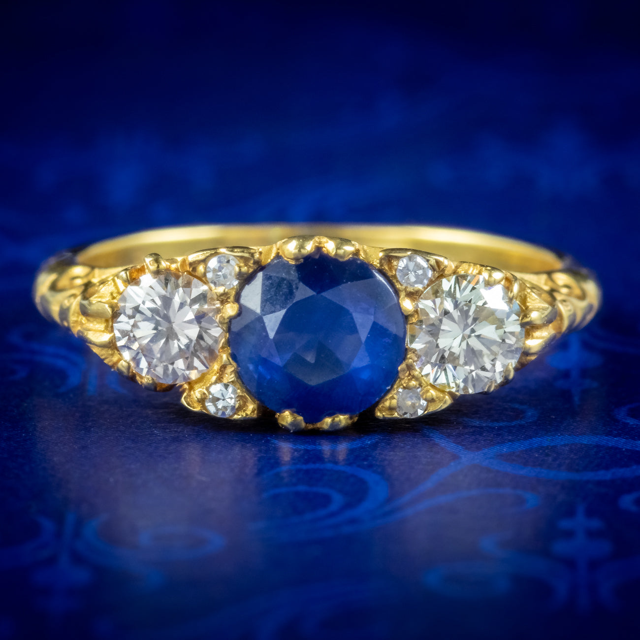 Victorian Style Sapphire Diamond Trilogy Ring 0.80ct Blue Sapphire Main image
