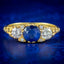 Victorian Style Sapphire Diamond Trilogy Ring 0.80ct Blue Sapphire