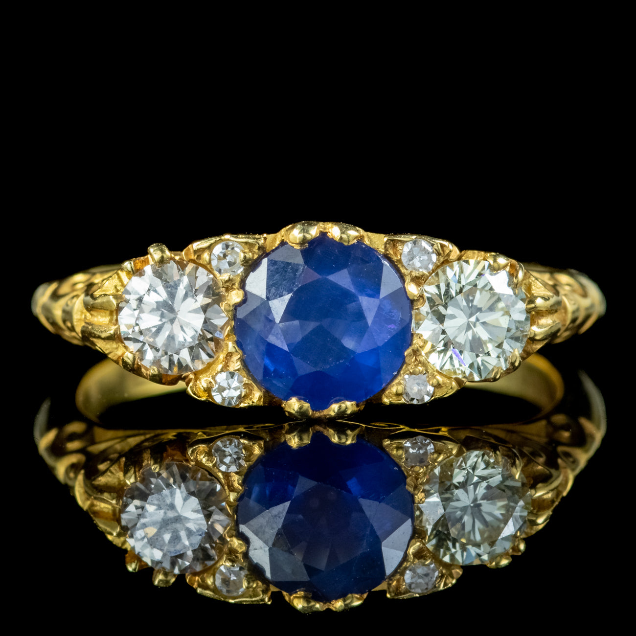Victorian Style Sapphire Diamond Trilogy Ring 0.80ct Blue Sapphire Secondary image