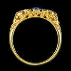 Victorian Style Sapphire Diamond Trilogy Ring 0.80ct Blue Sapphire