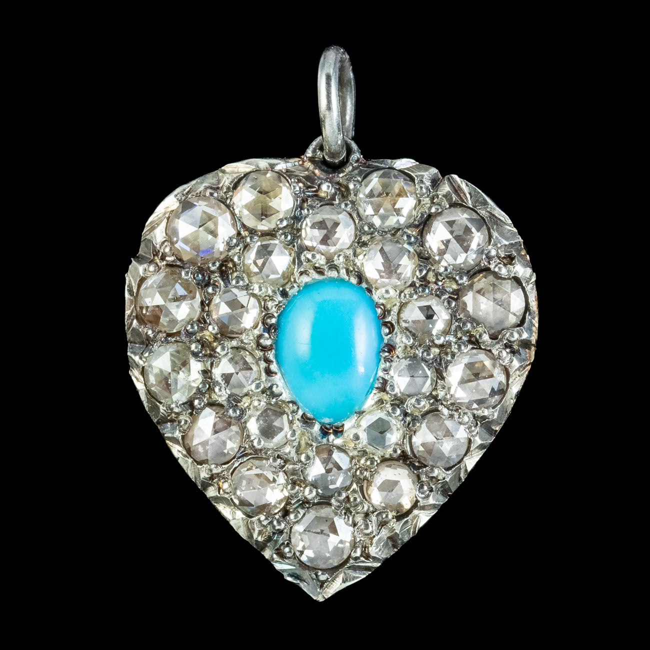 Victorian Style Turquoise Diamond Heart Pendant Silver 18ct Gold Secondary image