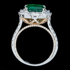 Vintage Emerald Diamond Cluster Ring 3.11ct Natural Brazilian Emerald With Cert