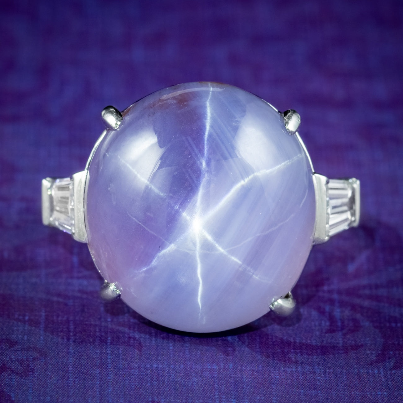 Vintage French Violet Ceylon Star Sapphire Diamond Ring 45.2ct Sapphire With Cert Main image