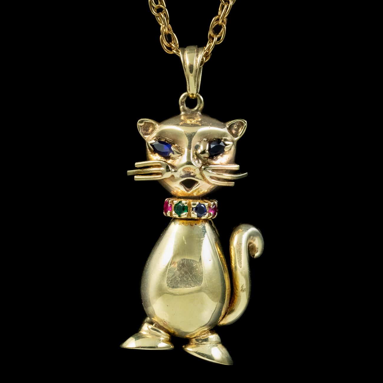 Vintage Gemstone Cat Pendant Necklace 9Ct Gold Secondary image