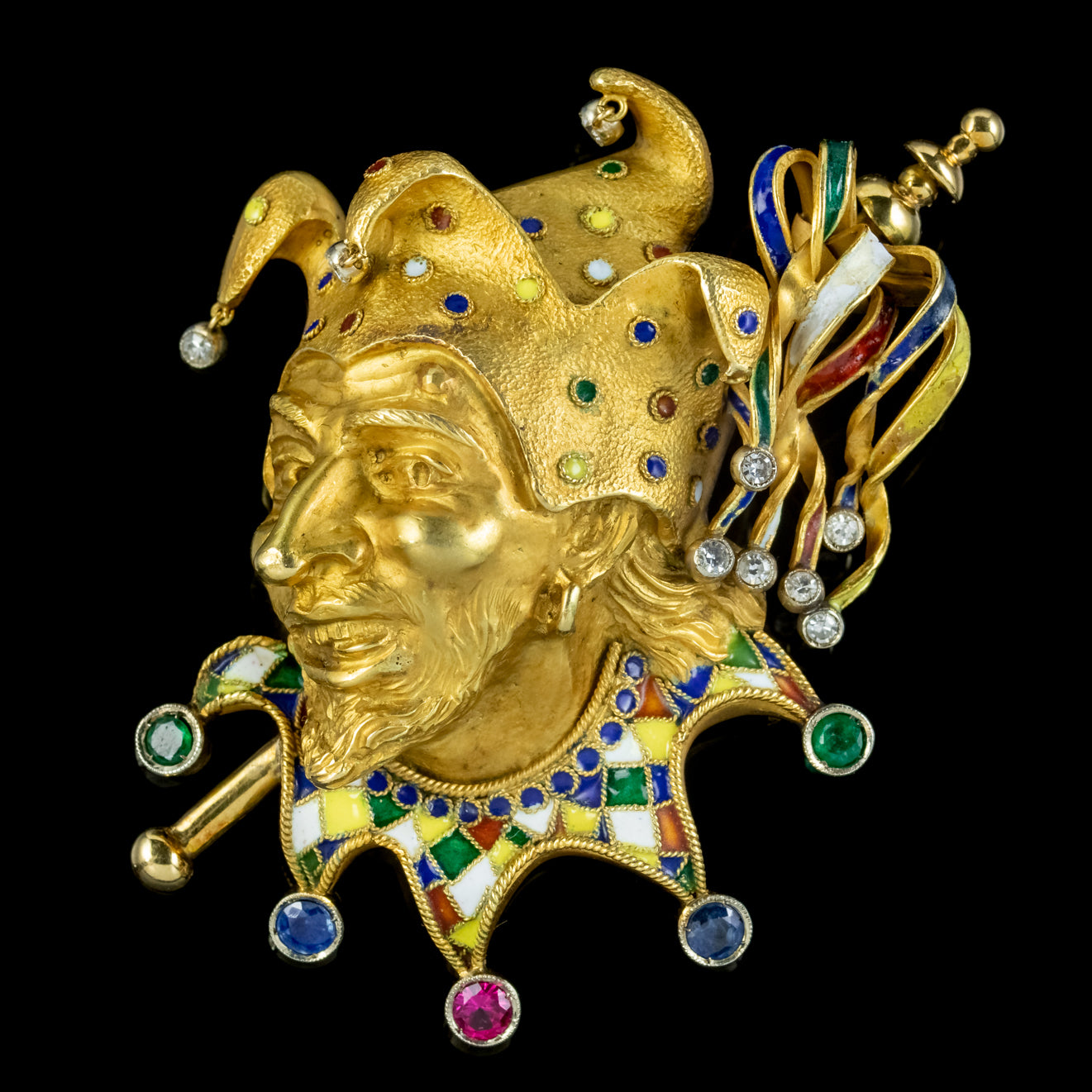 Vintage Gemstone Jester Brooch 18Ct Gold Circa 1930 Secondary image