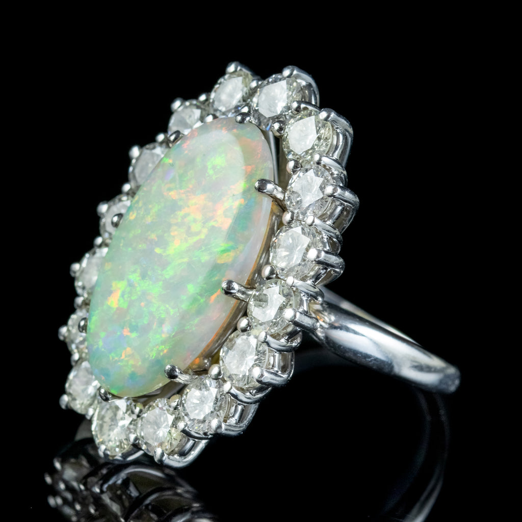 Vintage Opal Diamond Cocktail Ring 12ct Opal 4ct Diamond