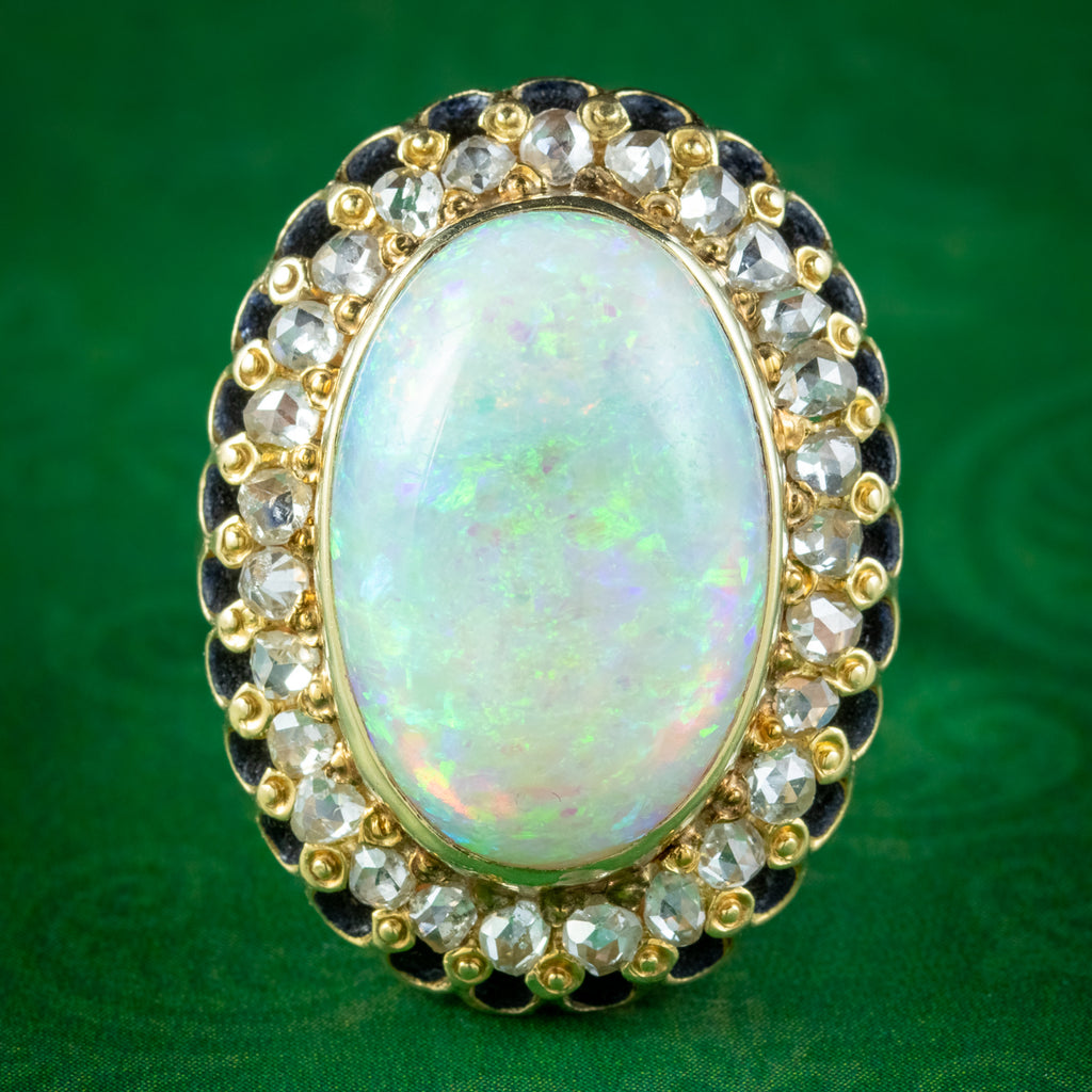 Vintage Opal Diamond Cocktail Ring 14ct Natural Opal 