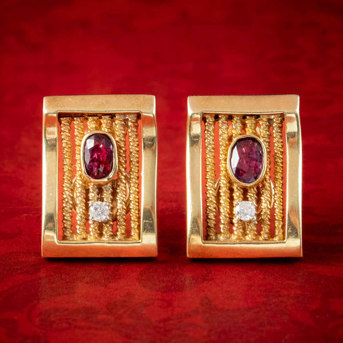Vintage Ruby Diamond Clip Earrings 14ct Gold 1.2ct Ruby  Main image