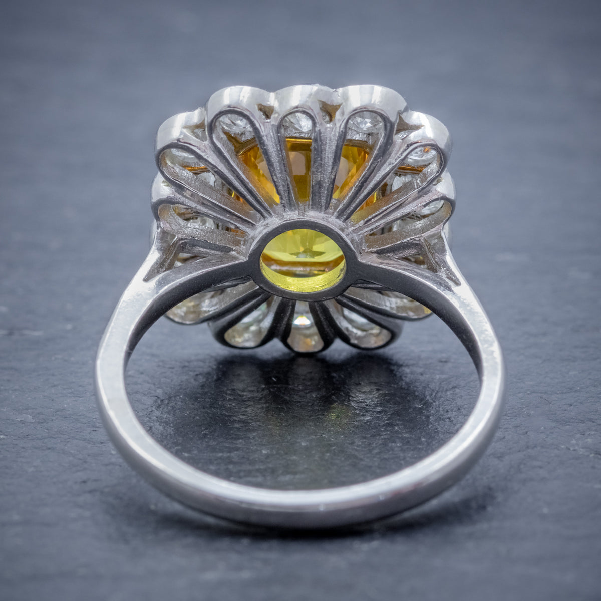YELLOW SAPPHIRE DIAMOND RING 18CT GOLD PLATINUM 2.50CT SAPPHIRE 1.50CT OF DIAMOND BACK