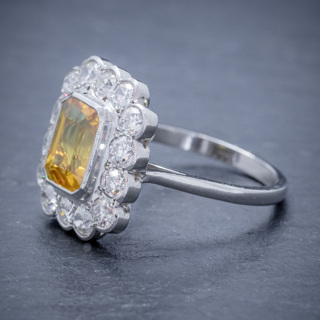 YELLOW SAPPHIRE DIAMOND RING 18CT GOLD PLATINUM 2.50CT SAPPHIRE 1.50CT OF DIAMOND SIDE