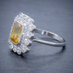 YELLOW SAPPHIRE DIAMOND RING 18CT GOLD PLATINUM 2.50CT SAPPHIRE 1.50CT OF DIAMOND SIDE