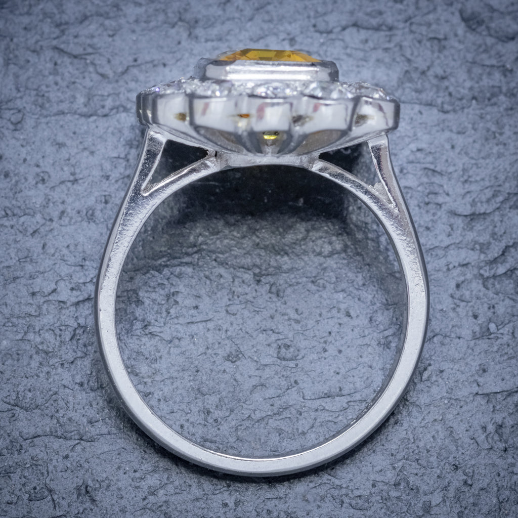 YELLOW SAPPHIRE DIAMOND RING 18CT GOLD PLATINUM 2.50CT SAPPHIRE 1.50CT OF DIAMOND TOP