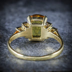 YELLOW BERYL AND DIAMOND TRILOGY RING 18CT GOLD ENGAGEMENT BACK
