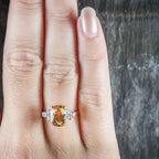 YELLOW BERYL AND DIAMOND TRILOGY RING 18CT GOLD ENGAGEMENT HAND