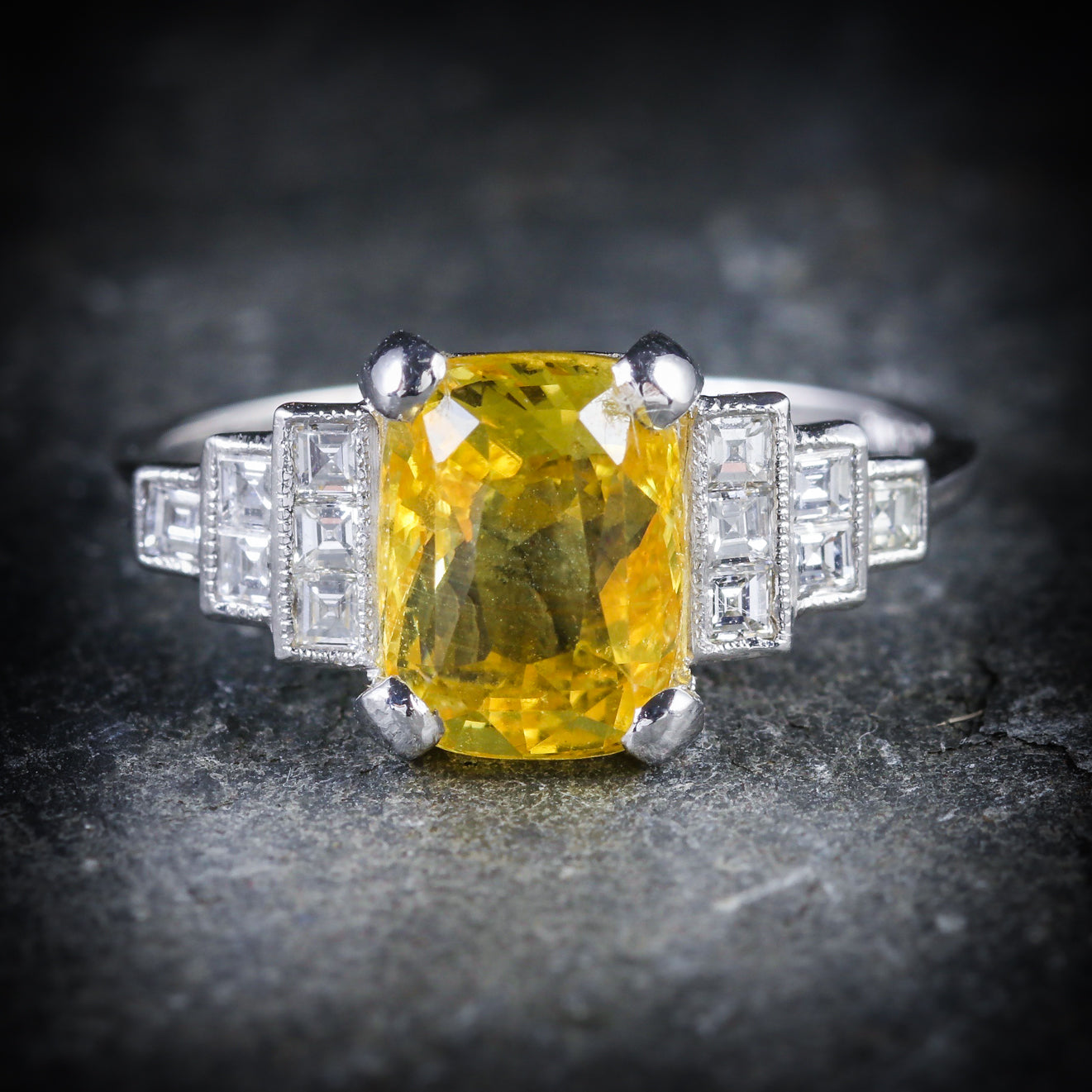 Yellow Sapphire Diamond Ring Platinum Engagement Ring Secondary image