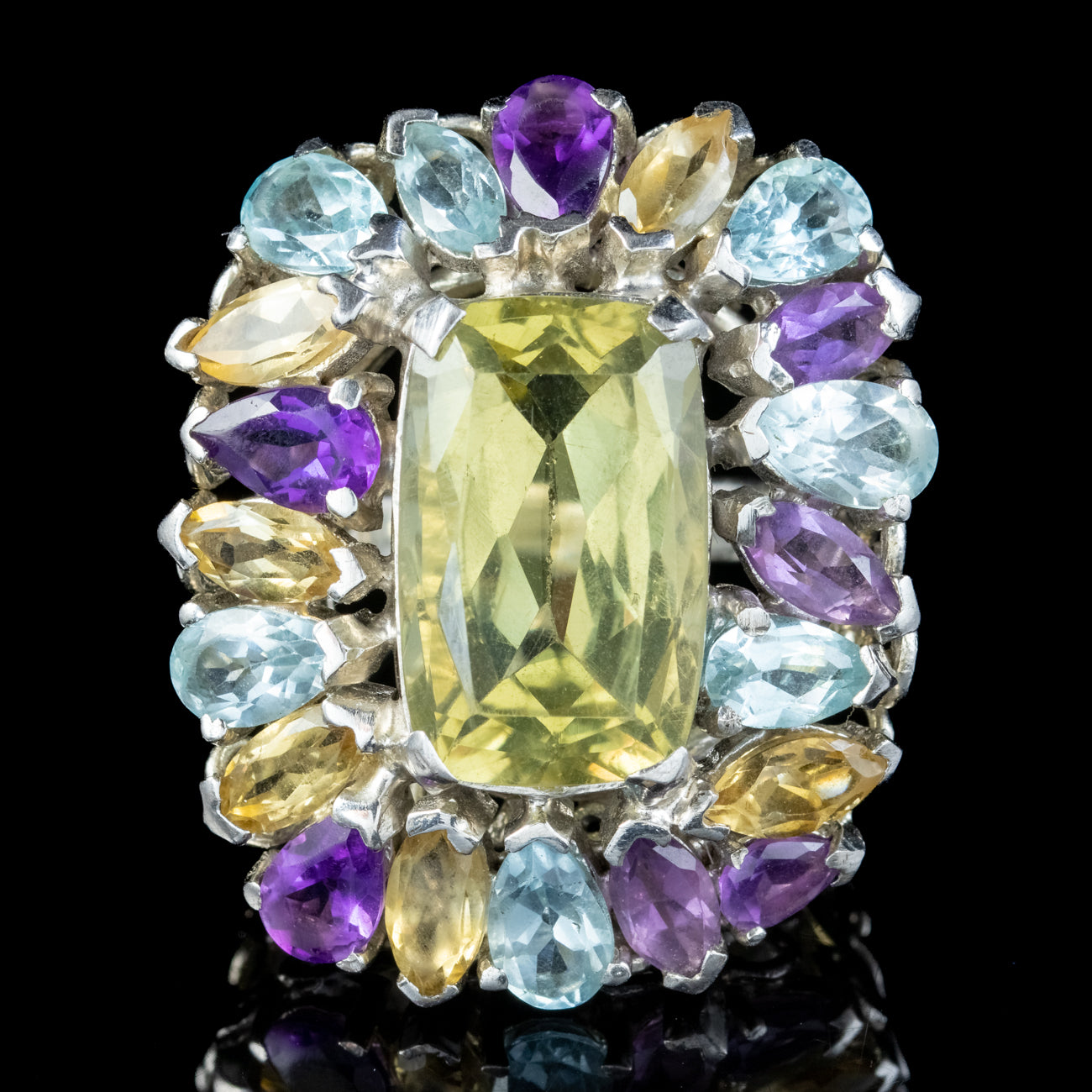 Citrine Amethyst Aquamarine Cluster Cocktail Ring Sterling Silver Secondary image